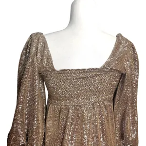 Show Me Your Mumu Sydney Midi Dress Gold, Silver Metallic Balloon, Puff Sleeve S thumbnail 4