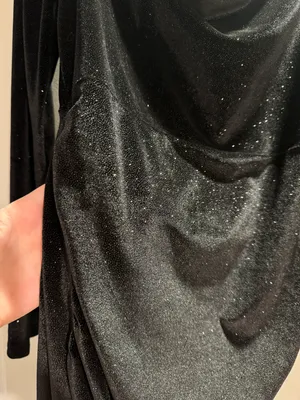 Black Sparkly Velvet Mini Dress With Sleeves thumbnail 3