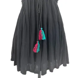 Free People Lovers Cove Embroidered Tassel Mini Dress‎ in Black Size XS thumbnail 7