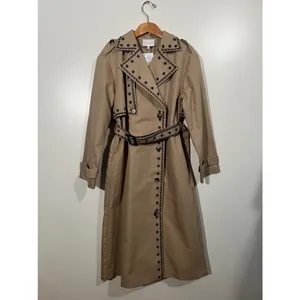 NEW Mable Embroidered Trench Coat Sz Medium Taupe and Black Neutral thumbnail 2