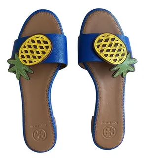 Tory Burch‎ Pineapple Accent Slide Sandals Blue Size 7 thumbnail 1