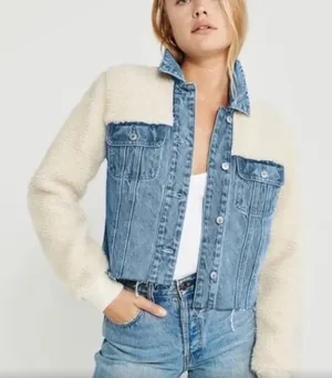 Abercrombie Cropped Oversized Denim Jacket thumbnail 1