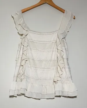 Anthropologie Ruffle Lace Trim Blouse thumbnail 1