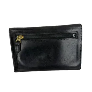 Vintage Coach Leather Wallet Black Tri Fold Snap Brass Cards Cash ID Classic thumbnail 3