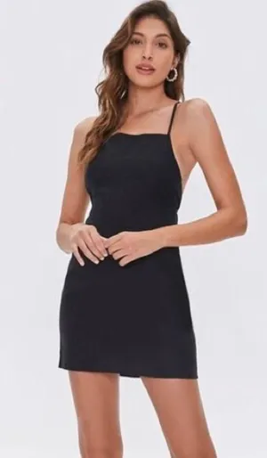 Forever 21 Black Criss Cross Linen Blend Mini Dress thumbnail 1