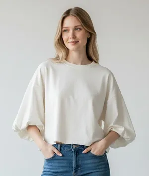 XS Tee T-Shirt Top Puff Balloon Sleeve Cropped White We The Free People Tee thumbnail 1