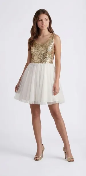 Windsor gold sequined tulle cocktail dress size 7 / 8 thumbnail 1