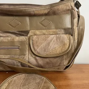 Patchwork Soft Leather & Suede Handbag Purse Shoulder Bag & Coin Purse Tan Brown thumbnail 2