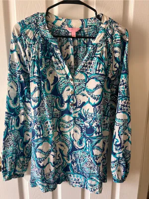 Lilly Pulitzer Blue & Teal Printed Women's Blouse thumbnail 1