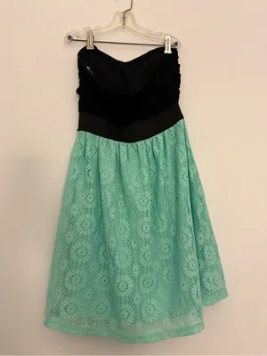 Strapless Black & Mint Lace Mini Dress thumbnail 2