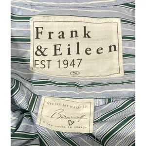 Frank & Eileen Barry Striped Button‎ Down Shirt Blue Green White Cotton Italy S thumbnail 3