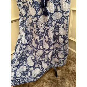 LA PLAGE Emily Cotton Printed Tassel Pocket Maxi Dress Blue White Boho Paisley thumbnail 4