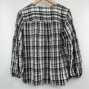 LOFT ANN TAYLOR Top Peplum Plaid Blouson Henley B&W Business Casual Size Small thumbnail 4