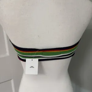 NWT Urban Outfitters Strapless Crop Top‎ Medium Ribbed Striped Green Red Black thumbnail 2