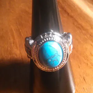 Blue Howlite and Enameled Feather Stainless Steel Ring (Size 7) thumbnail 11