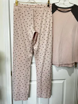 Jijamas Pajama Set Hearts Print Pima Cotton Size Medium Tall Pink Gray thumbnail 7