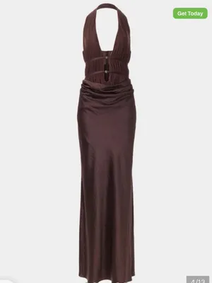 Misha Halter Cutout Satin Maxi Dress in Deep Brown thumbnail 5