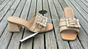 Size 6 Women's Kathleen Raffia Buckle Block Heels - A New Day summer spring‎ thumbnail 1