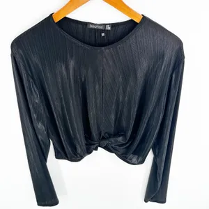 Boohoo Black Laney Twist Front Crop Top XL Grunge Fairycore Y2K Whimsigoth Indie thumbnail 3