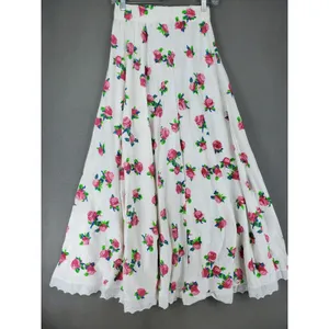 Jordache Studio Maxi Skirt Womens OS White Pink Floral Eyelet Trim Vintage 80s thumbnail 2