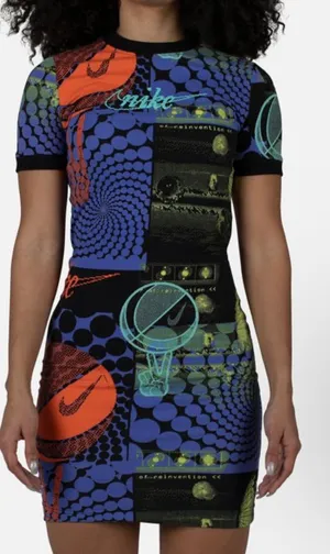 Nike Essential Rave Bodycon S/S Dress Graphic Print Women Medium Large Runs Small thumbnail 3