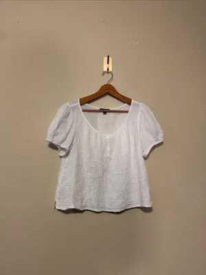 J.Crew Puff-sleeve henley top in gauze White Preppy Feminine Cotton Size Medium thumbnail 2