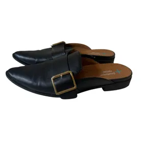 Baretraps Black Vegan Leather Graycie Mules Size 8M Gold Buckle Neutral Office thumbnail 5