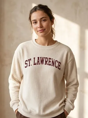 MV Sport St Lawrence cream ribbed long sleeve college spell out sweatshirt large thumbnail 1