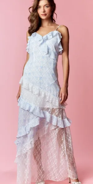 Coquette Printed Lace Mixed Ruffle Maxi Dress Small thumbnail 2