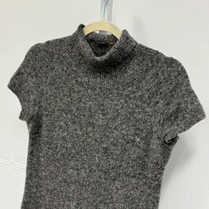 Elie Tahari Grey Marled Knit Mock Neck Short Sleeve Sweater Minimalist‎ Small thumbnail 3