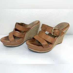 UGG Hedy Embossed Leather Espadrille Wedge Sandals 7.5 VGUC thumbnail 3