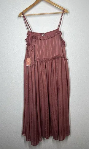 Arula Chiffon Ruffled Midi Dress Size A 1X Metallic Stripe Rose thumbnail 5