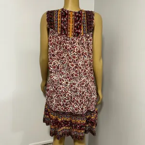 Lucky Brand Womens Bohemian Tiered Floral Print Keyhole Mini Dress Red Mustard M thumbnail 5