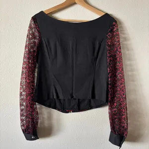 Vintage Banjo Black Red Lace Corset Long Sleeve Western Whimsygoth Blouse Medium thumbnail 6