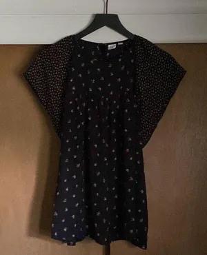 Gap pink rose bud black swing blouse, size large thumbnail 14