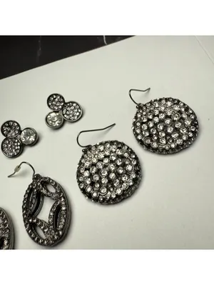 Rhinestone Dangle Drop / Stud Pierced Earrings Lot Of 3 Gunmetal Variety thumbnail 9