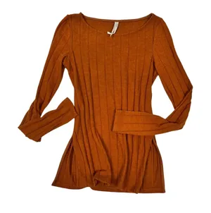 Anthropologie Ribbed Knit Tunic Sweater‎ Top XS Rust Orange Stretch Minimalist thumbnail 1