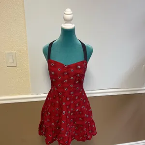 Free People Floral‎ Halter Mini Dress Anthropologie Pin Up Style Red Gray Size 6 thumbnail 7