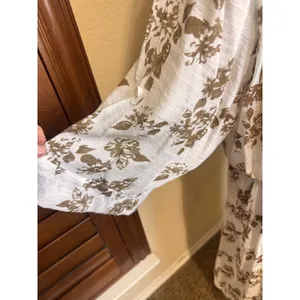 J. Gee Womens 2X Floral Midi Dress White Brown Elastic Waist Lined Cottagecore thumbnail 5