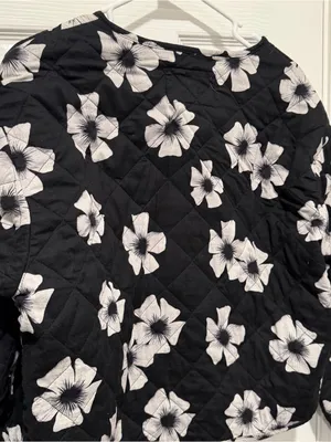 Scoop Floral Quilted Jacket L 12-14 Black White Cotton Button Front thumbnail 6
