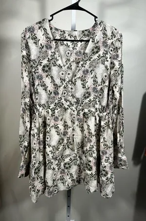 N87. Free People Floral Surplice Mini Dress in Cream, Pink, and Olive thumbnail 1