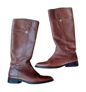 Tory Burch Jolie Riding Boots Pebbled Brown Leather 10.5 thumbnail 1