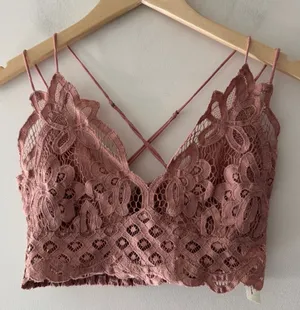 Free People One Adella Bralette Mauve Pink‎ Brown Lace thumbnail 1