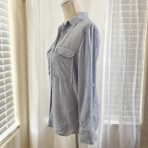 Maeve Anthropologie Blue and White Striped Button Down Shirt thumbnail 3