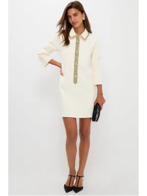 New Tuckernuck Winter White Embellished Nicola Dress Large Boxy Formal Classic thumbnail 3