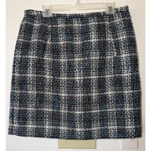 LOFT Plaid Tweed Mini‎ Skirt Blue Black White Lined Sz 12 Preppy Academia thumbnail 1