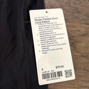 New with Tags Lululemon Modal Pleated Back Long Sleeve Top Sz 8 thumbnail 8