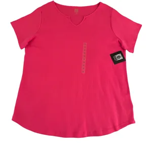 NWT Sport Fuchsia Short Sleeve Tee Split Neckline and Curved Hem 1X thumbnail 1