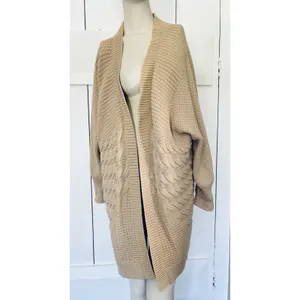 Bass Knit Cardigan Womens Sweater L/XL Cable‎ Texture Chunky Tan Beige Sand thumbnail 2