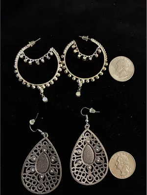 Silver tone Hoop and Dangle Earrings Lot thumbnail 2